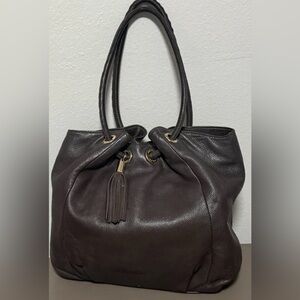 Michael Kors East West Ring Shoulder Hobo Bag Brown Leather With Tassel